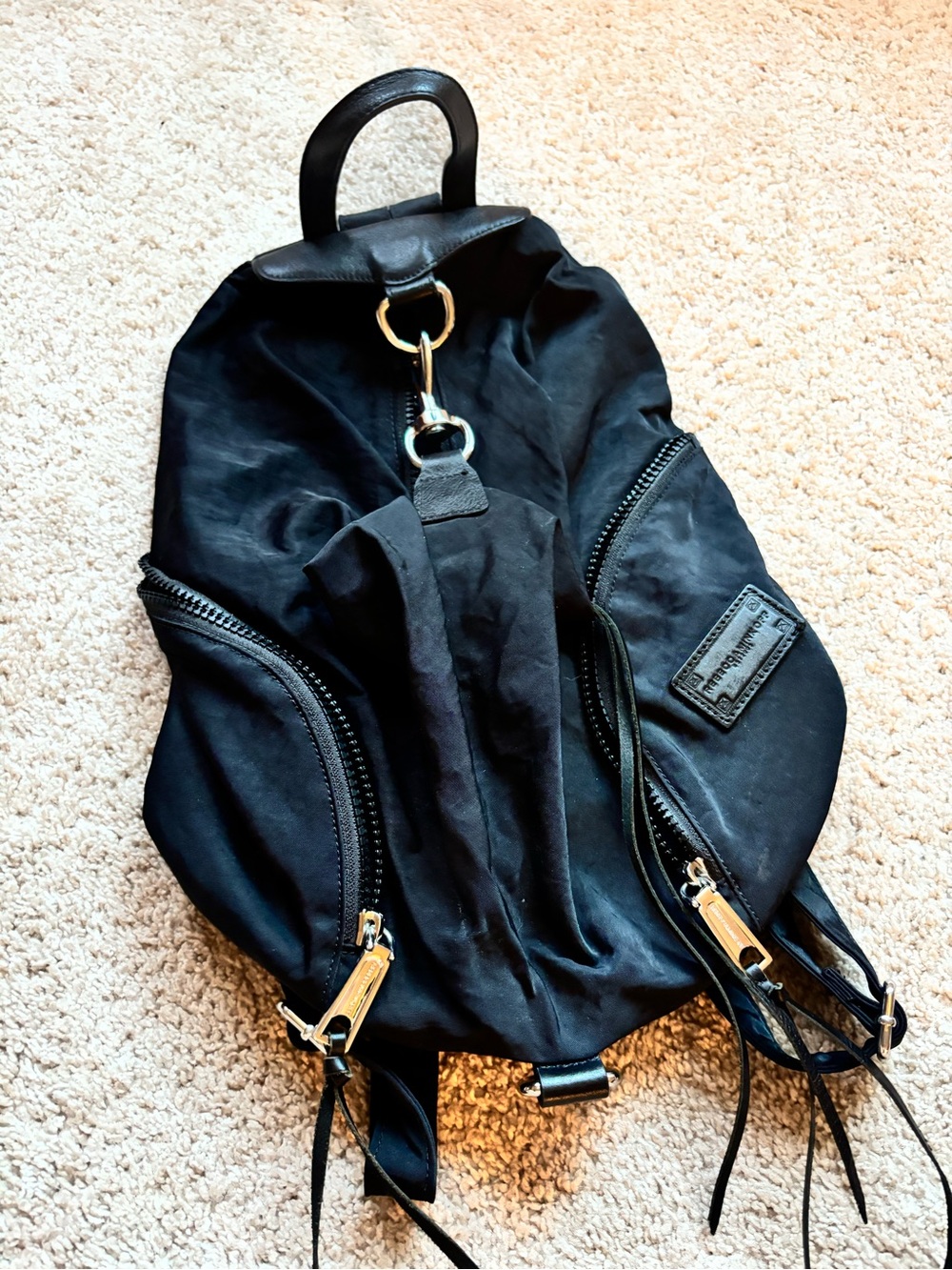 Rebecca Minkoff Julian Nylon Black Sling Backpack with Silver Hardware